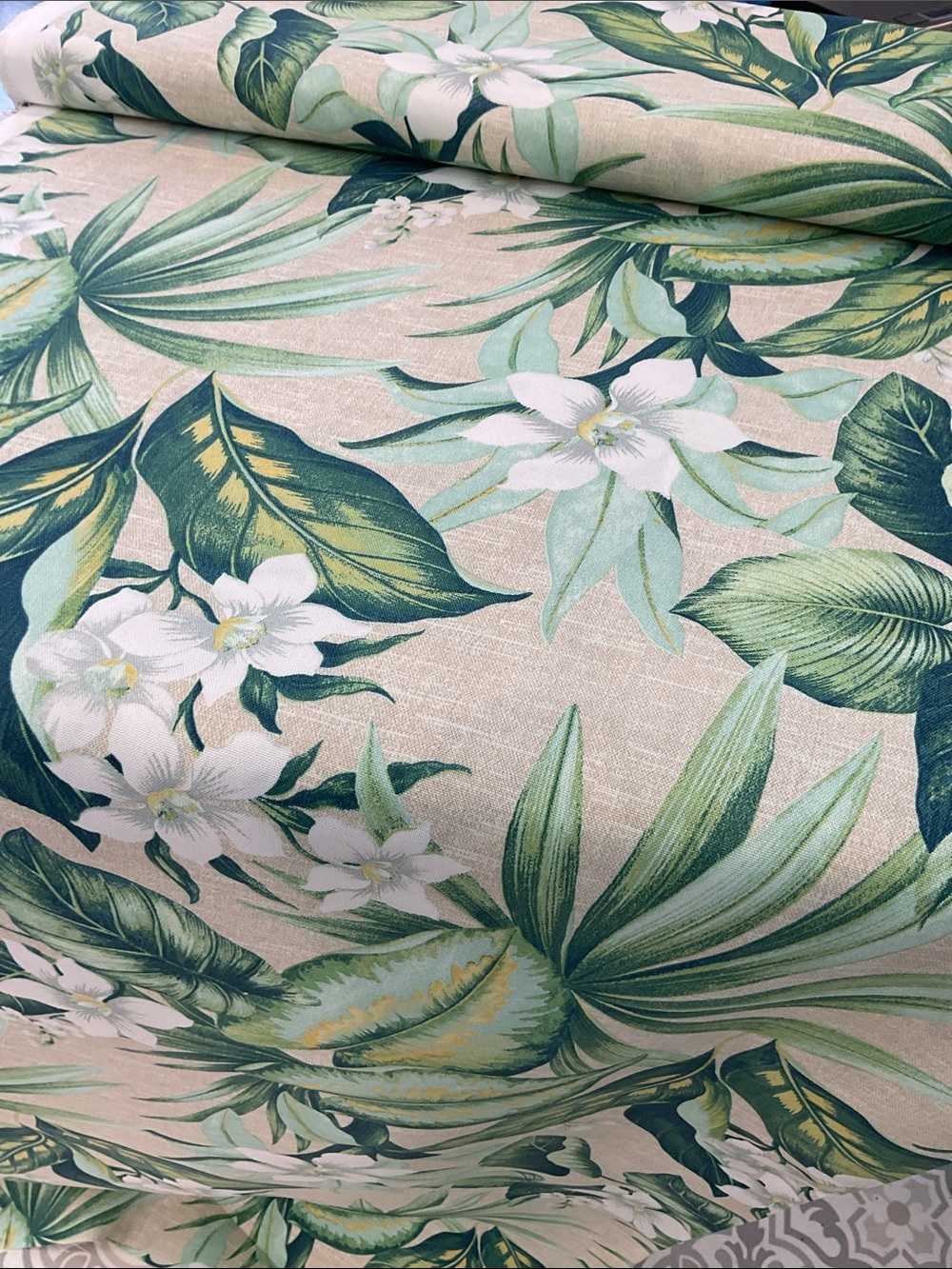 Tropical print drapery fabric 8 yards.